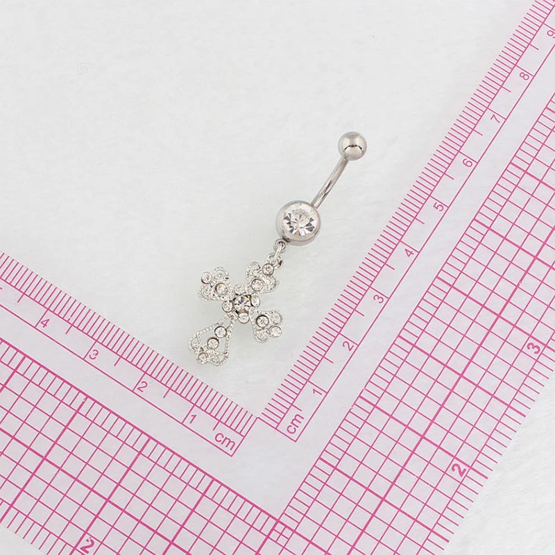 Crystal Cross Belly Button Ring | Stainless Steel Navel Bar Body Piercing Jewelry QXL