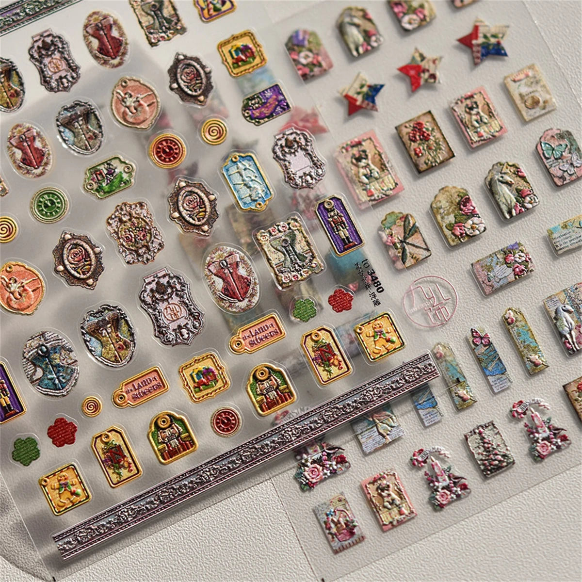 5D Retro Relief Nail Stickers | Self-Adhesive Slider Decals Nail Art Stickers QXL