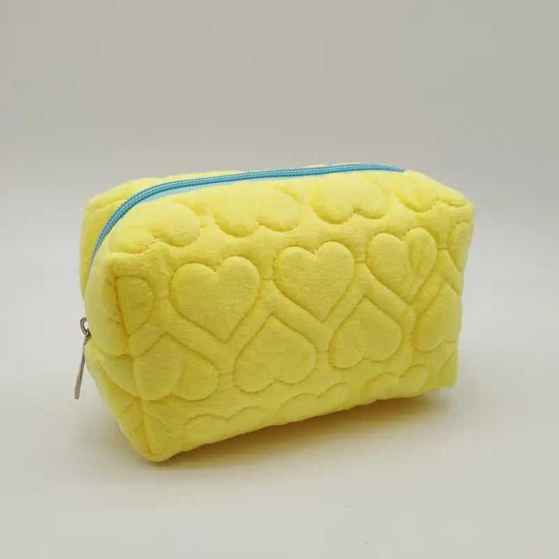 Heart Quilted Velvet Makeup Bag | Travel Cosmetic Pouch Cosmetic Travel Bag QXL Yellow