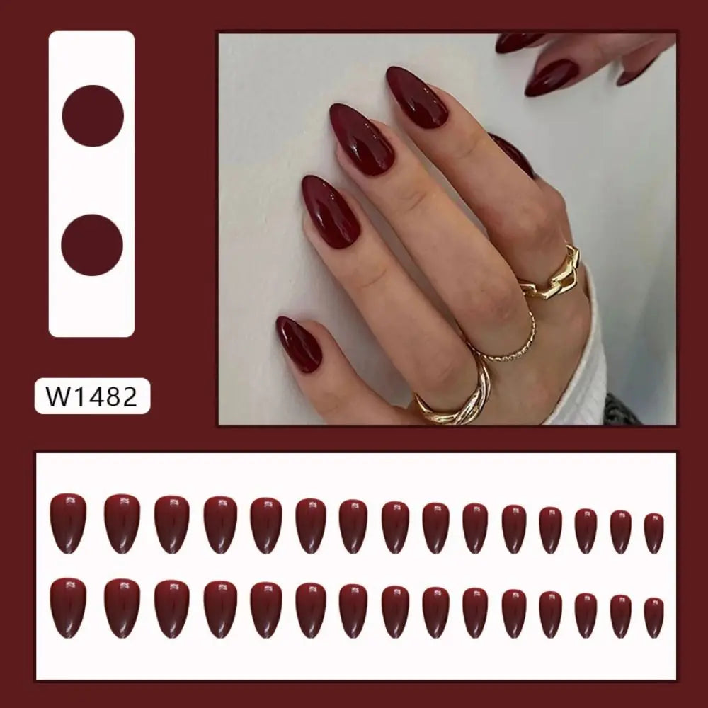 24-Pack Long Almond Press-On Nails – French Cherry Red Tips Press-On Nail Tips QXL