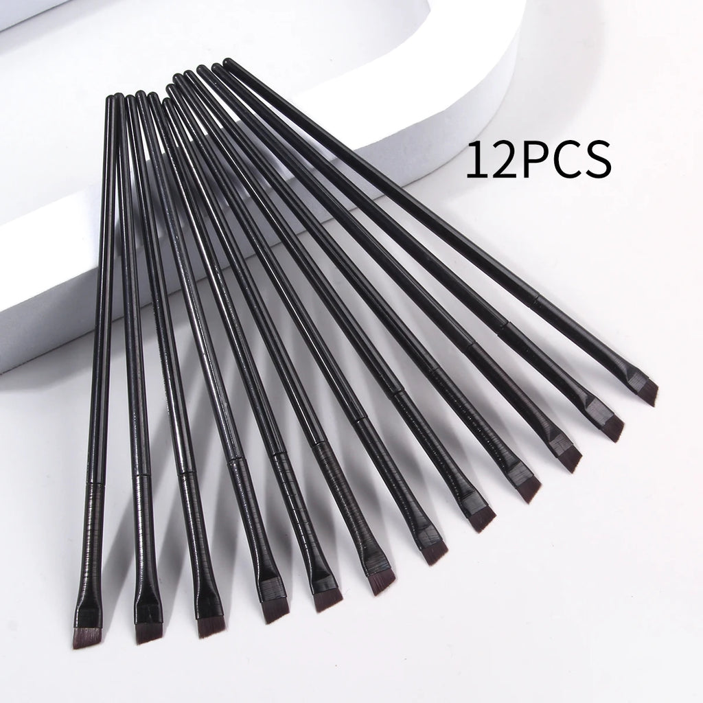 12-Pc Ultra-Fine Eyeliner & Eyebrow Brush Set | Soft Makeup Eye Makeup Brush Set QXL black