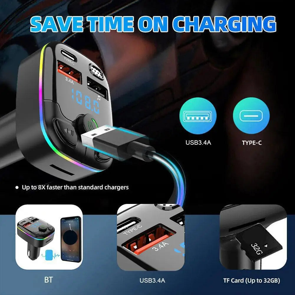 Car Bluetooth 5.0 FM Transmitter | Dual USB PD Type-C Charger FM Transmitter Charger QXL