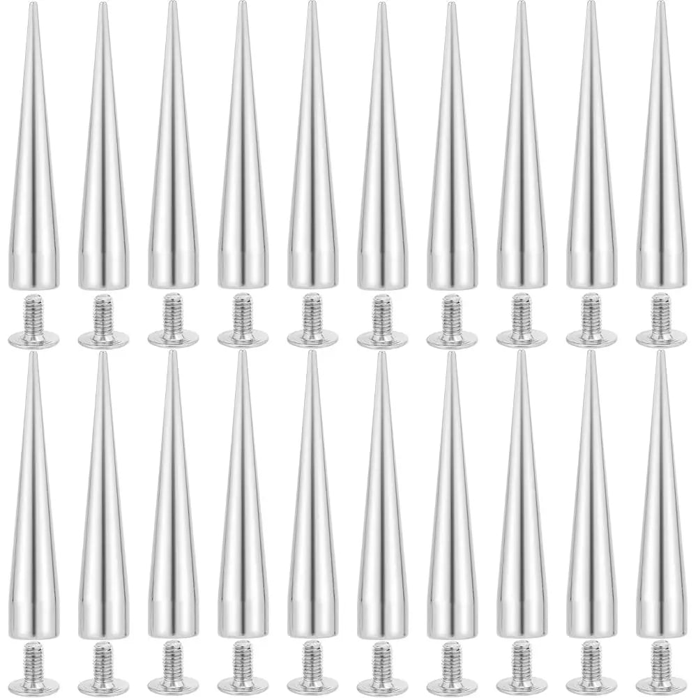 40mm Silver Cone Spike Studs | 30-Set Punk Screwback Rivets Punk Spike Studs QXL AECH04-12485