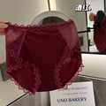 French Satin Lace High-Waist Briefs | Cotton Crotch Plus Size Women's Briefs QXL Wine Red LCode(90-120)