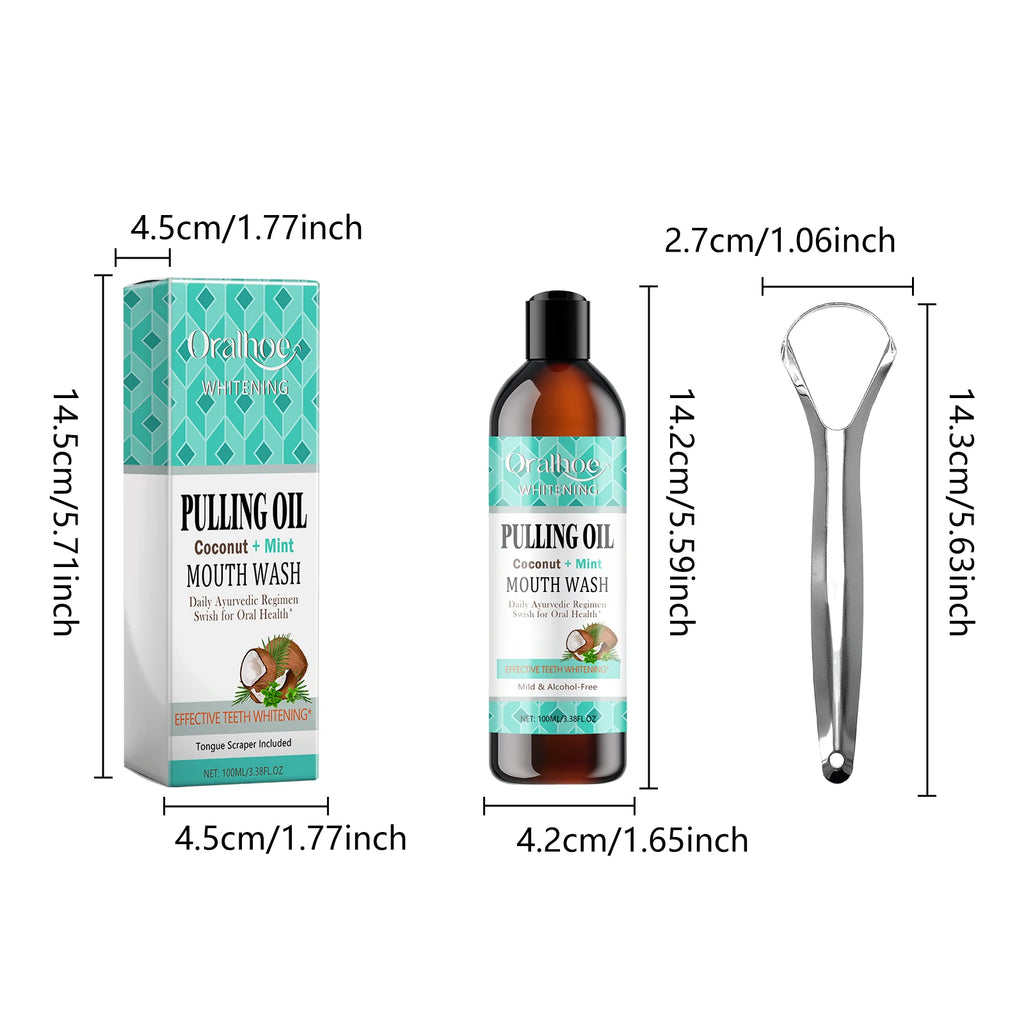 Coconut Mint Oil Pulling Mouthwash & Tongue Scraper Kit Oil Pulling Mouthwash QXL 1Set One Unit adults