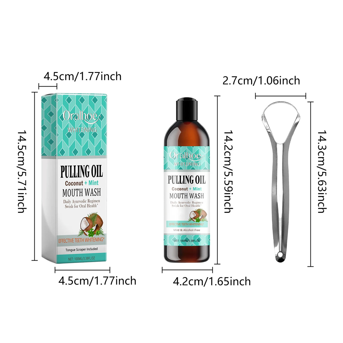 Coconut Mint Oil Pulling Mouthwash & Tongue Scraper Kit Oil Pulling Mouthwash QXL 1Set One Unit adults