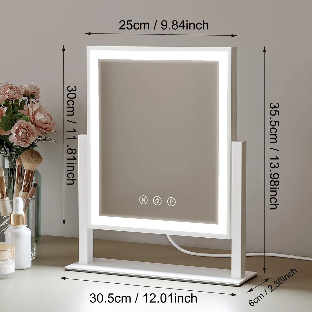 Hollywood Vanity Mirror – 10X Magnifier & 3-Color Dimmable Light Lighted Makeup Mirror QXL