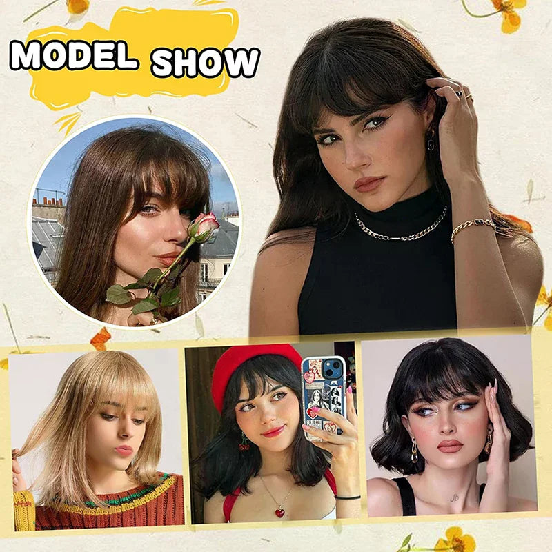 Clip-In Synthetic Air Bangs & Sideburns Hairpiece | Black Brown Clip-In Bangs Hairpiece QXL