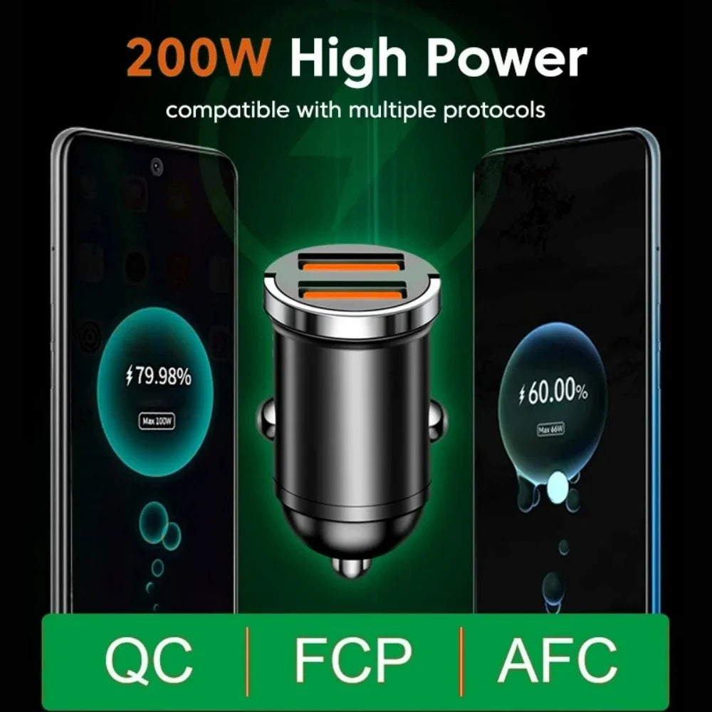 200W Dual USB Car Charger PD QC3.0 Fast Charging Adapter Car Charger Adapter QXL