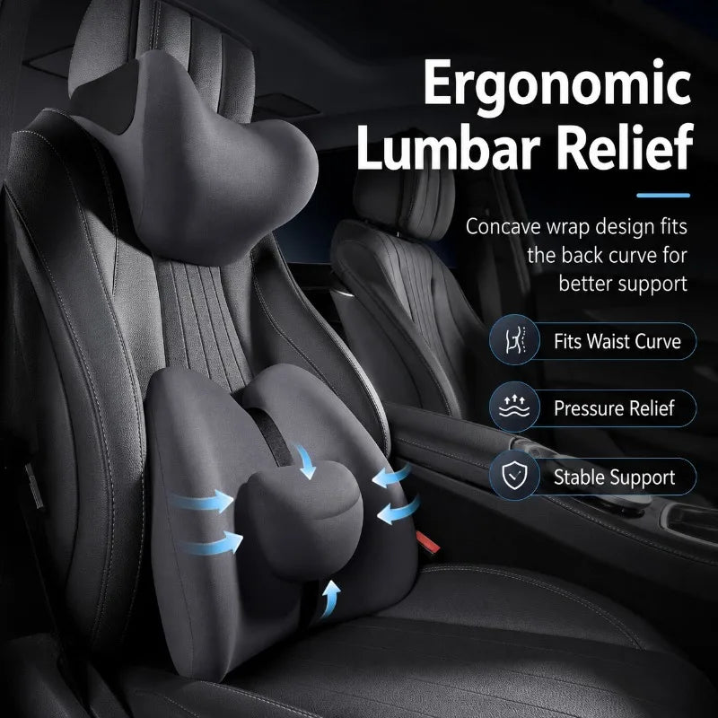 Memory Foam Car Neck Pillow & Lumbar Support Cushion Car Seat Cushion Set QXL
