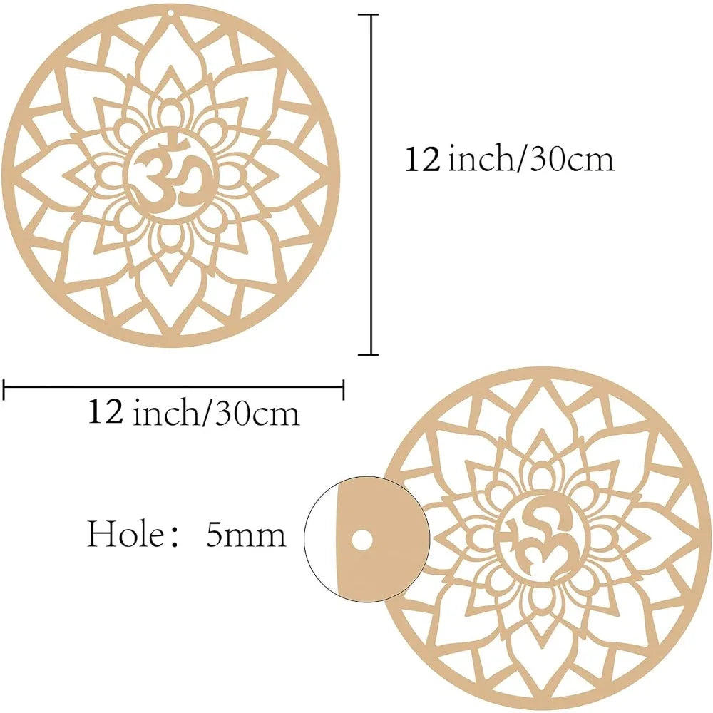 12" Om Lotus Sacred Geometry Wooden Wall Art | Laser Cut Wooden Wall Art QXL