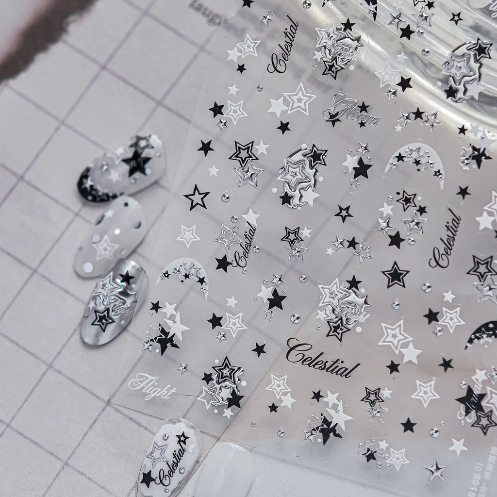 5D Celestial Nail Stickers – Stars, Moon & Galaxy Decals Nail Art Stickers QXL