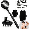 4-Piece Silicone Shower Brush Set | Back, Body, Face & Scalp Shower Brush Set QXL Black 4Pcs