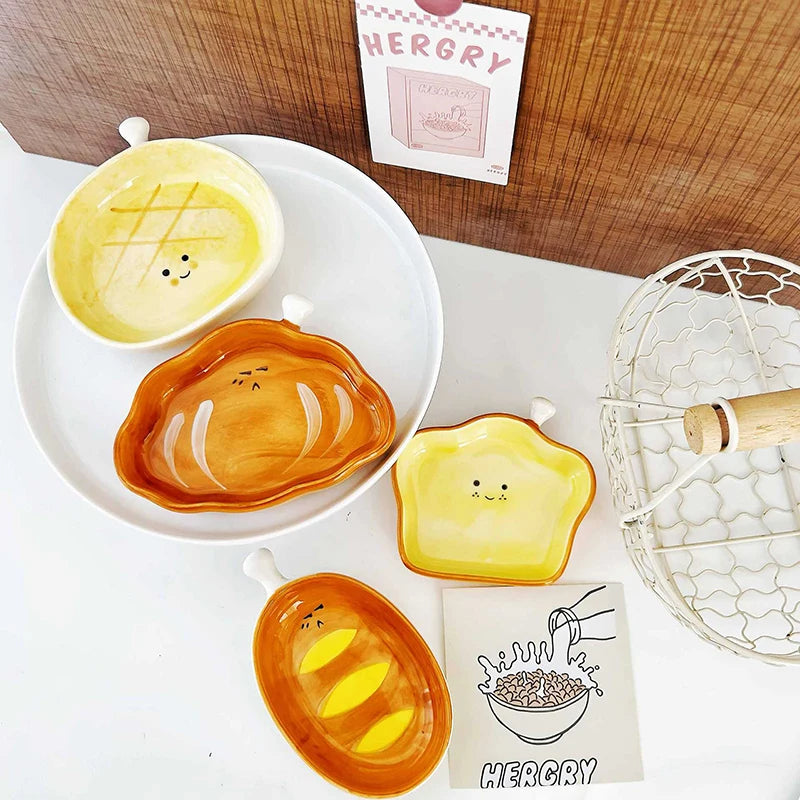 Ceramic Croissant Dipping & Dessert Plate | Cute Kitchen Dish Ceramic Dessert Plate QXL