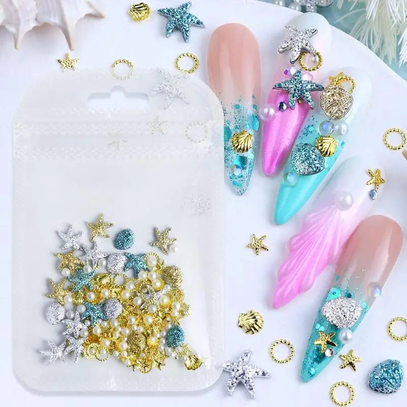 3D Ocean Nail Charms – Shell Starfish Pearl Metal Resin Art 3D Nail Charms QXL Default Title
