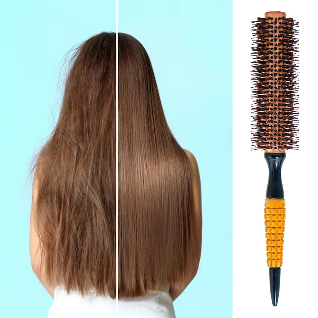 Wood Handle Boar Bristle Round Brush | Anti-Static Styler Boar Bristle Hair Brush QXL