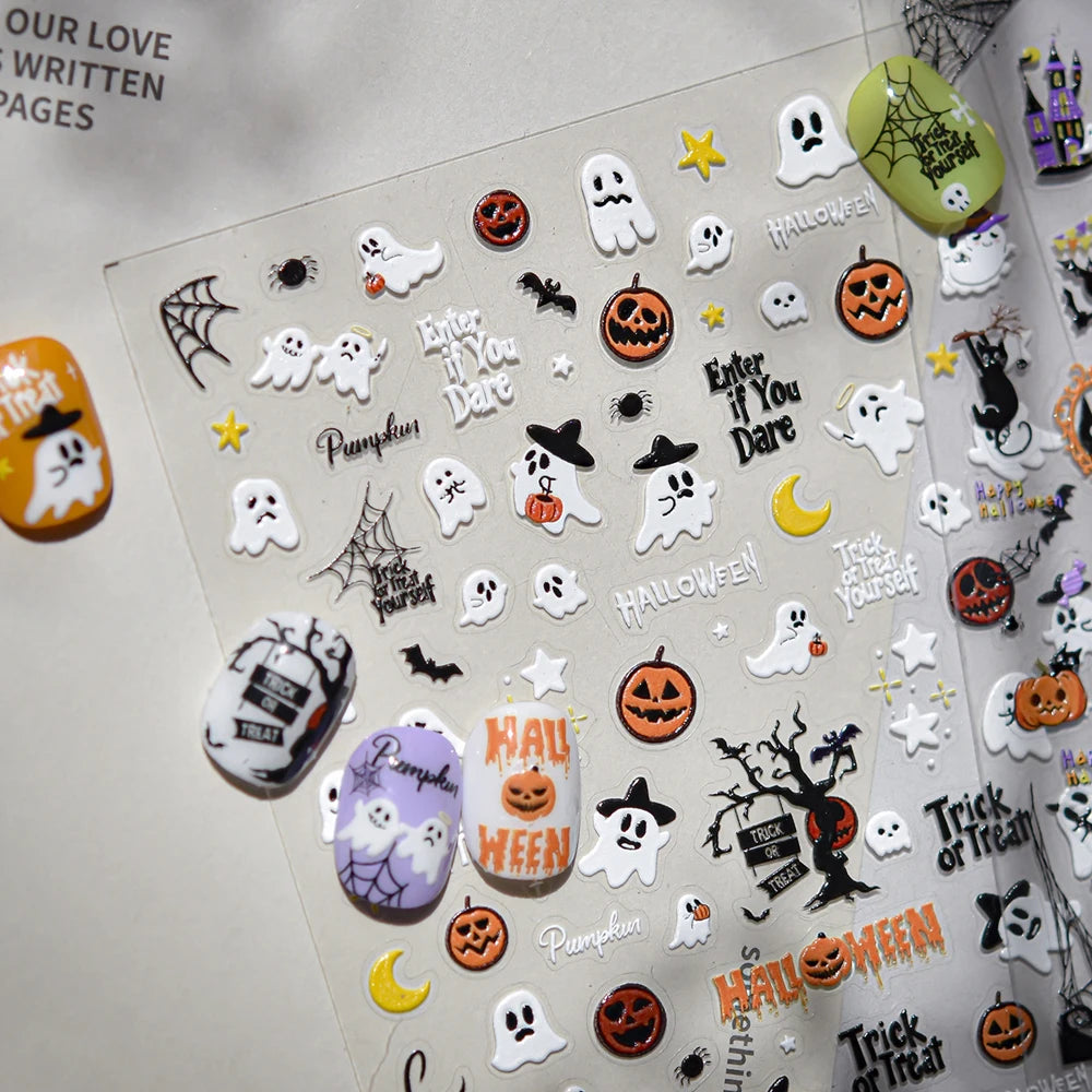 Halloween 5D Nail Art Stickers | Pumpkin Ghost Skull Decals Nail Art Stickers QXL