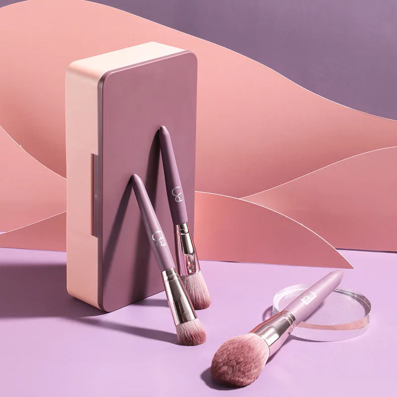 Purple 10-Piece Makeup Brush Set with Mirror Box | Portable Makeup Brush Set QXL