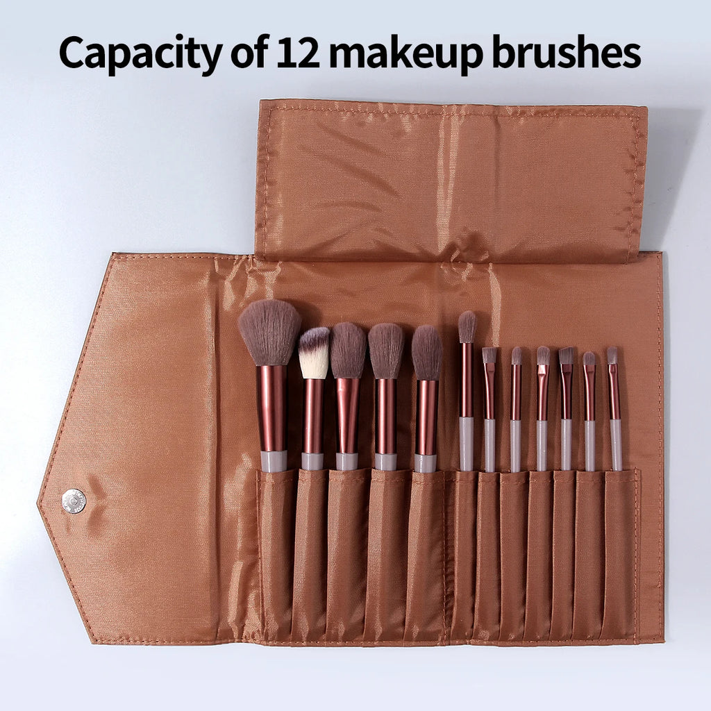 KOSSHOW Brown PU Makeup Brush Bag | Foldable Travel Organizer Makeup Brush Bag QXL