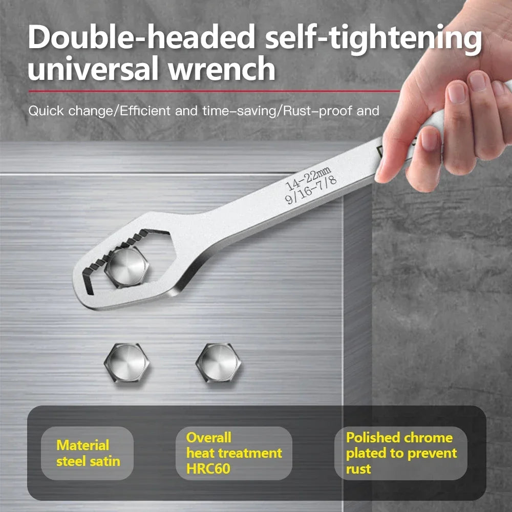 Self-Tightening Adjustable Wrench 8–22mm | Chrome Vanadium Adjustable Wrench QXL