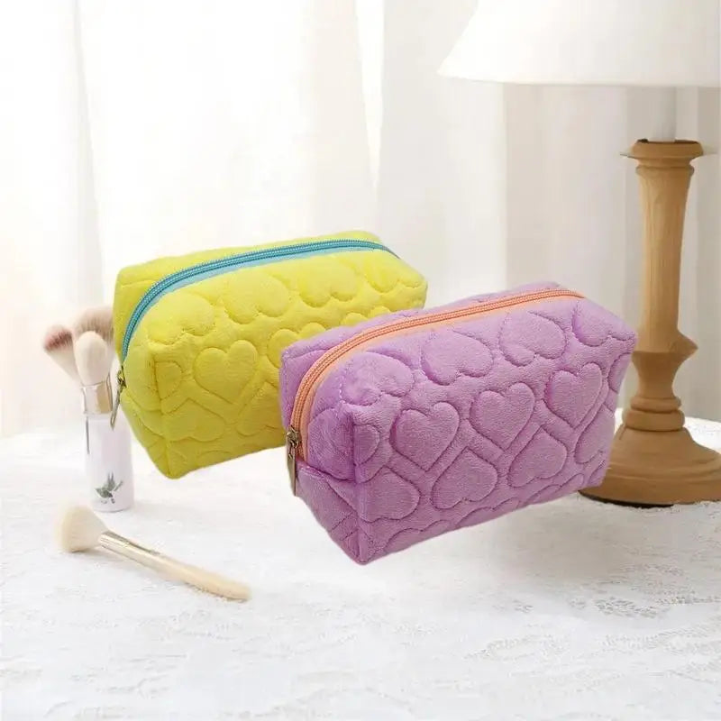 Heart Quilted Velvet Makeup Bag | Travel Cosmetic Pouch Cosmetic Travel Bag QXL