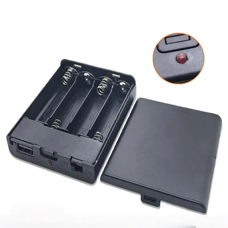 4-Slot AA Battery Holder with USB Port, Switch & LED Light Battery Holder Case QXL