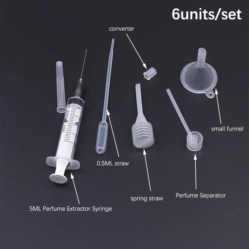 5-Pc Perfume & Cosmetic Transfer Kit – Funnel, Dropper & Syringe Cosmetic Transfer Kit QXL M257 6Pcs