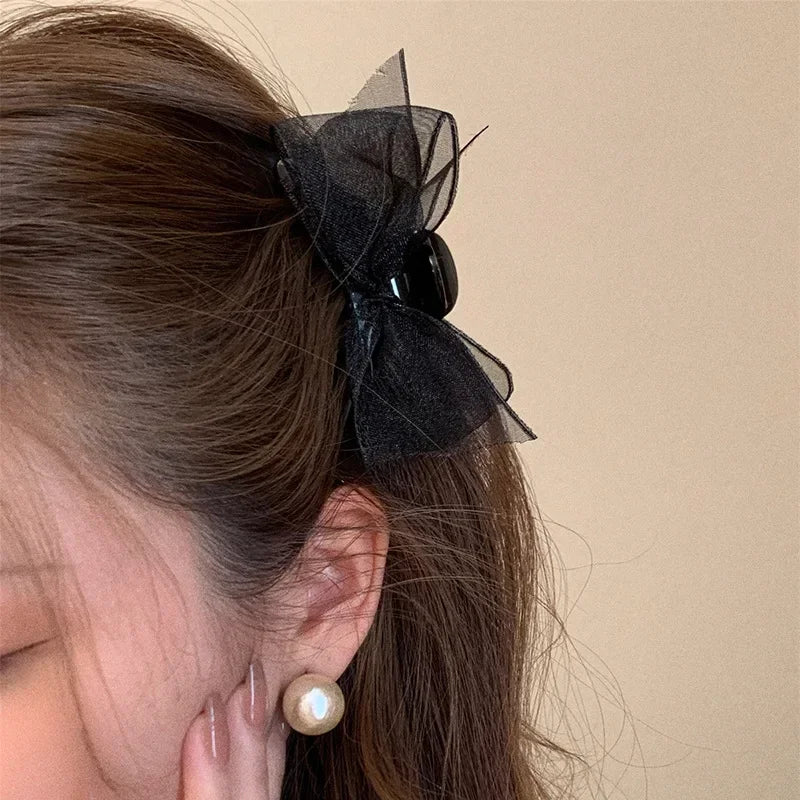 Lace Mesh Bow Hair Claw Clip | Korean Bowknot Style Hair Claw Clip QXL
