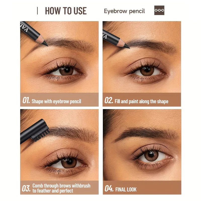 Ultra-Fine Wooden Eyebrow Pencil with Brush | Waterproof Matte Eyebrow Pencil QXL