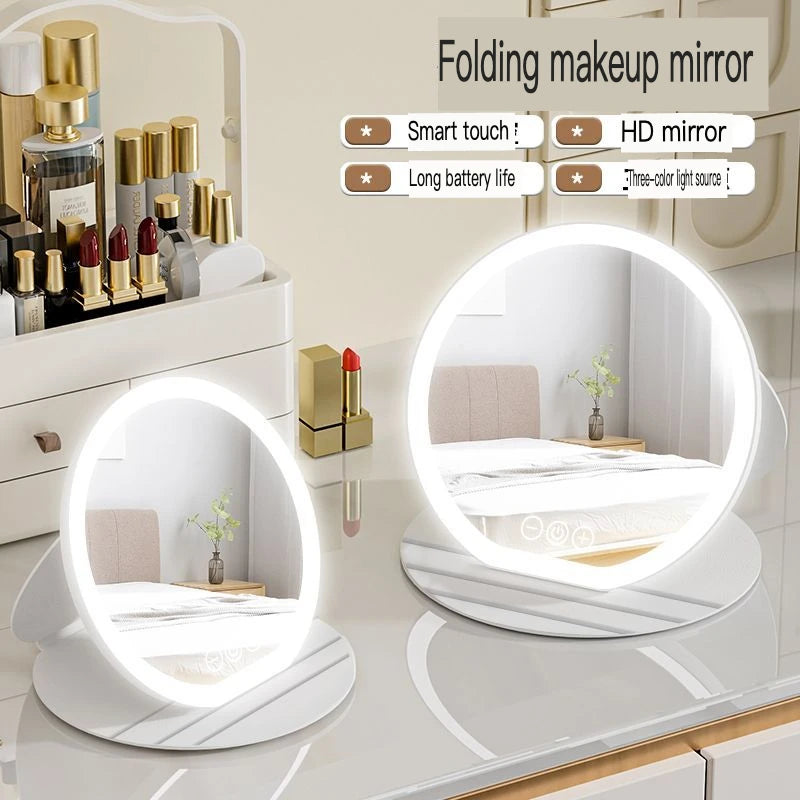 LED Makeup Mirror Foldable Round Leather Case | Rechargeable LED Makeup Mirror QXL