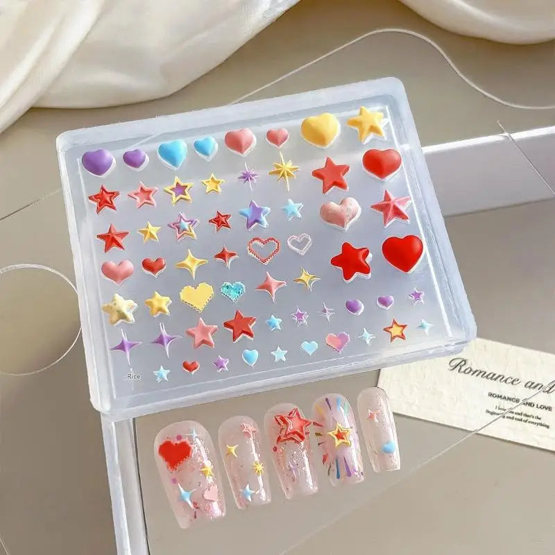 3D Heart Star Pentagram Silicone Nail Art Mold | DIY Charms Silicone Nail Mold QXL