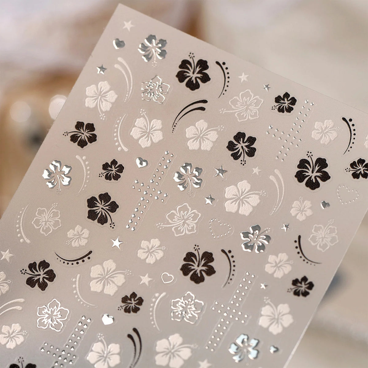 5D Floral Lace Nail Art Stickers | Hibiscus Crystal Decals Nail Art Stickers QXL
