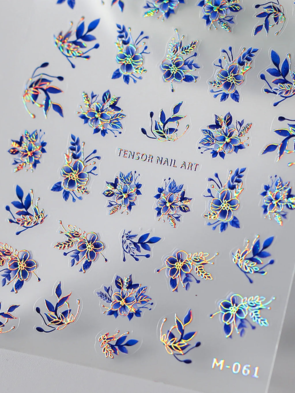 5D Embossed Flower Nail Art Stickers | Glitter Laser Blue Decals Nail Art Stickers QXL