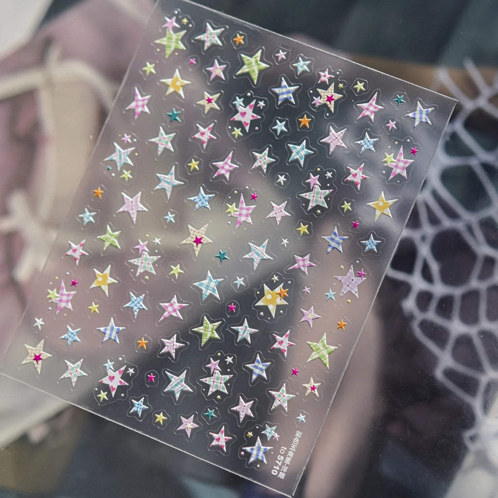 5D Embossed Nail Art Stickers | Plaid Star Vintage Decals Nail Art Stickers QXL