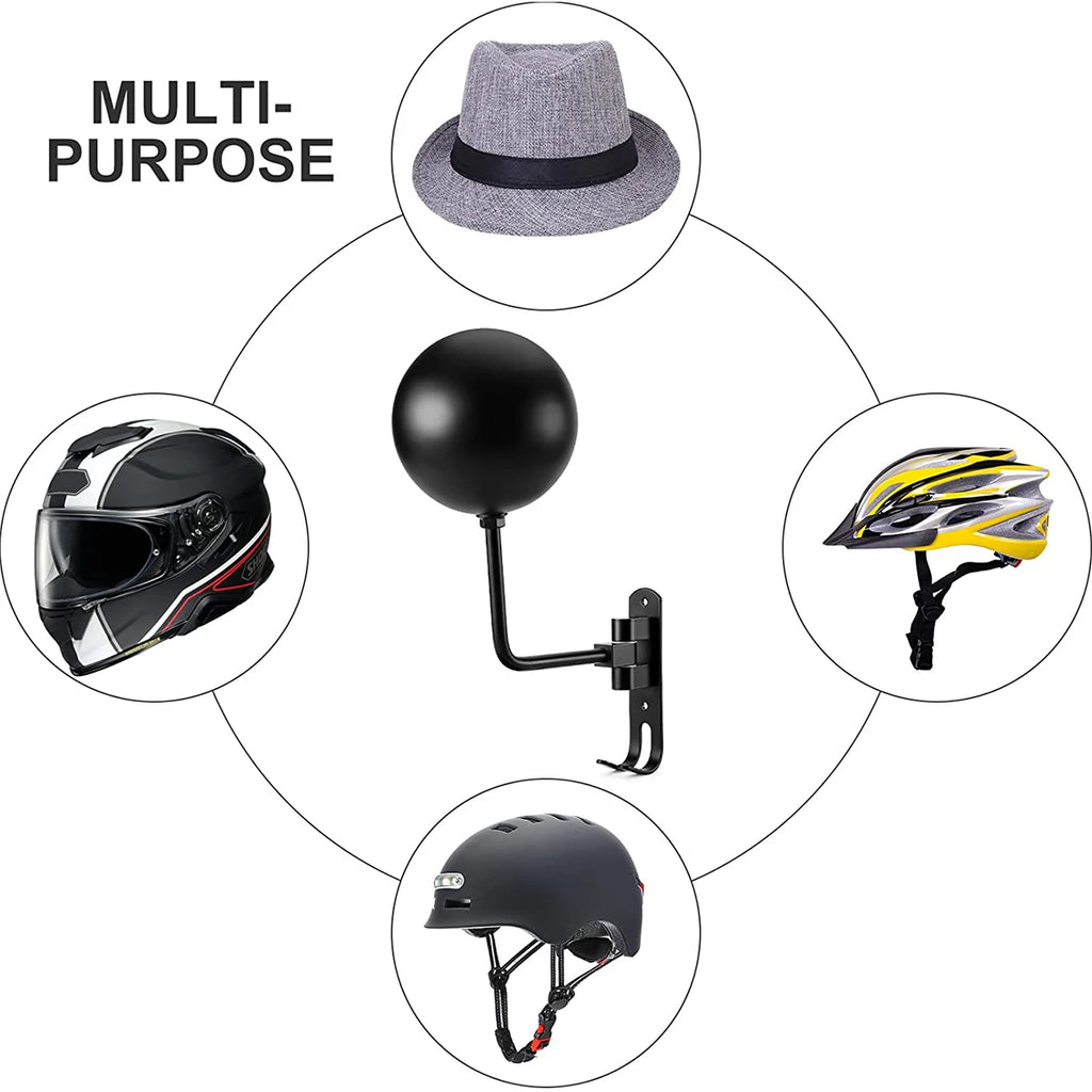 180° Rotating Wall Mount Helmet Rack with Hooks | Garage Organizer Wall Helmet Rack QXL