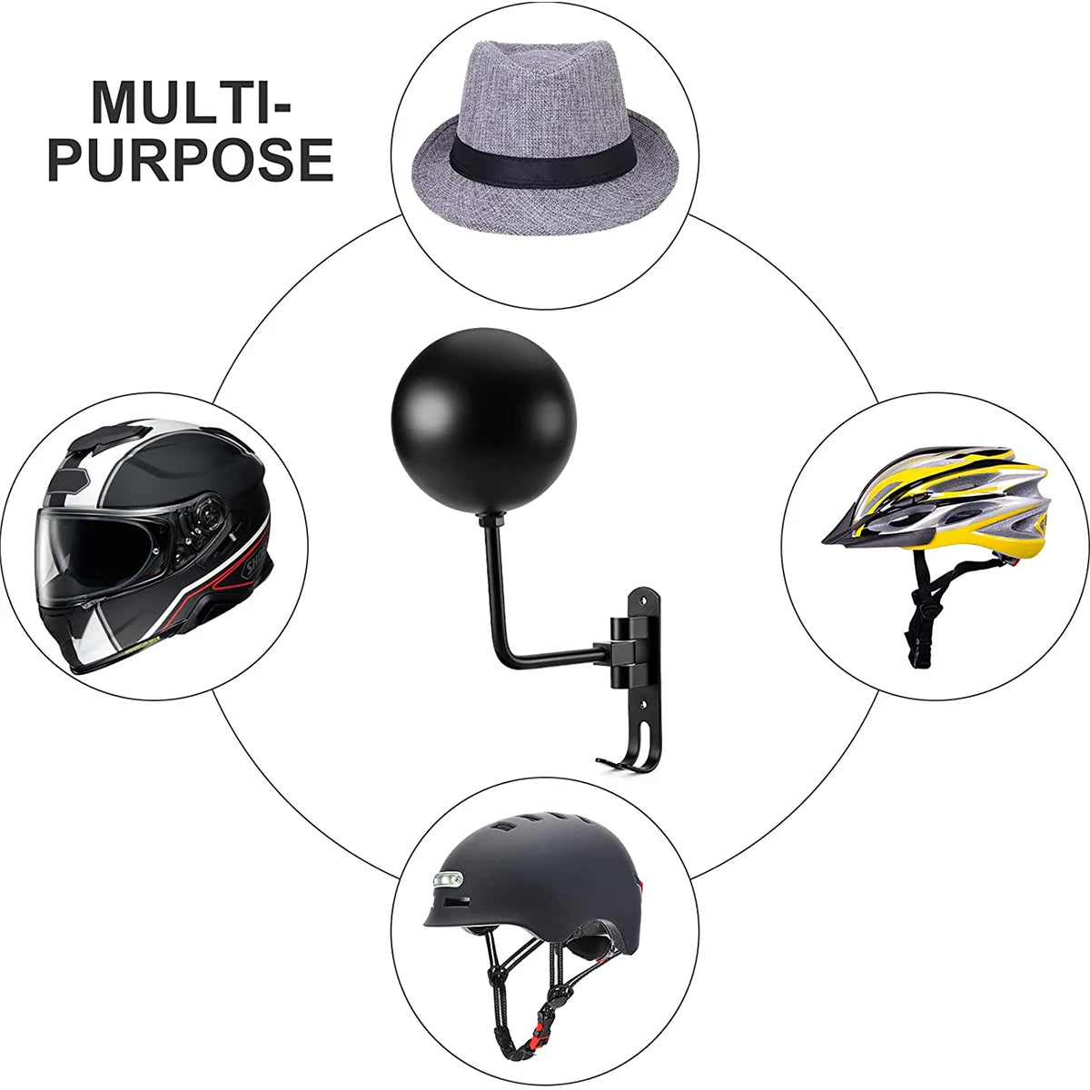 180° Rotating Wall Mount Helmet Rack with Hooks | Garage Organizer Wall Helmet Rack QXL