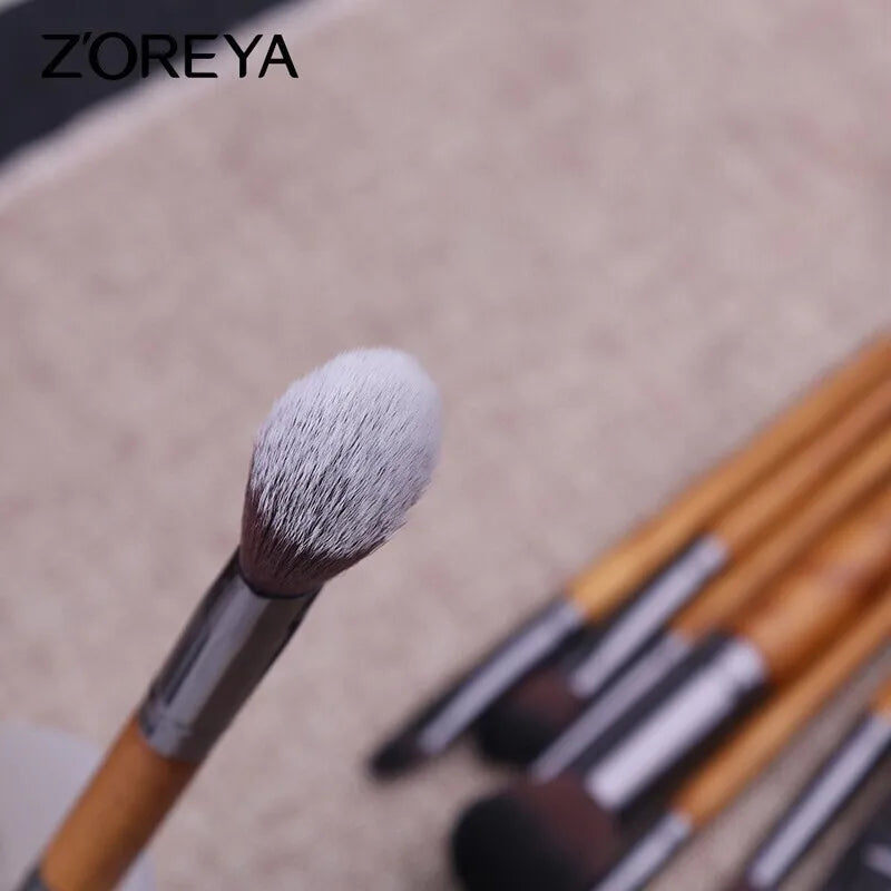 Zoreya 9-Piece Walnut Wood Makeup Brush Set | Full Face Makeup Brush Set QXL