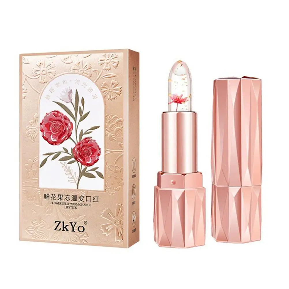 Color-Changing Flower Jelly Lip Balm | Gold Foil Crystal Lipstick Color-Changing Lip Balm QXL B CN