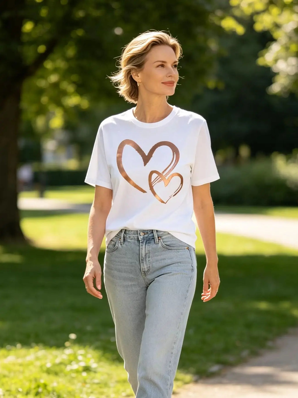 Women's 100% Cotton Heart Print T-Shirt | Casual Daily Tee Casual Cotton T-Shirt QXL