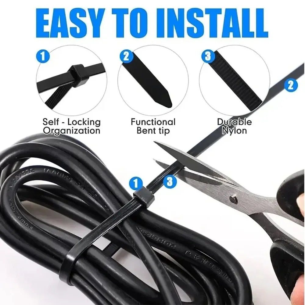 Nylon Cable Ties 100–1000 Pack | Self-Locking Cord Straps Nylon Cable Ties QXL