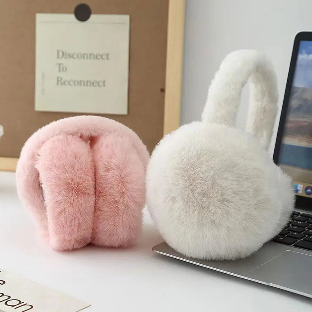Foldable Faux Fur Earmuffs – Soft Plush Winter Ear Warmers Winter Earmuffs QXL