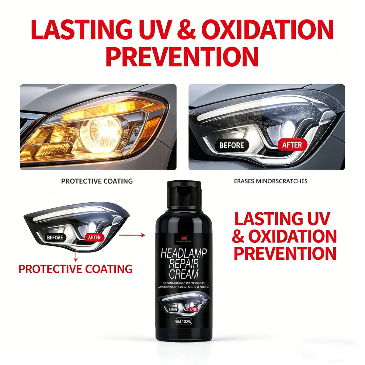 Headlamp Restoration Cream | Clears Foggy Yellowed Headlights Headlight Restoration Cream QXL