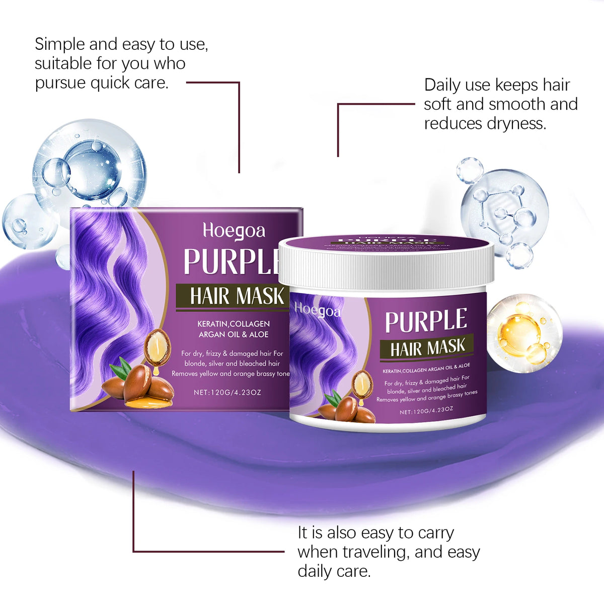 HOEGOA Purple Hair Mask – Toning, Color Lock & Moisture Purple Hair Mask QXL
