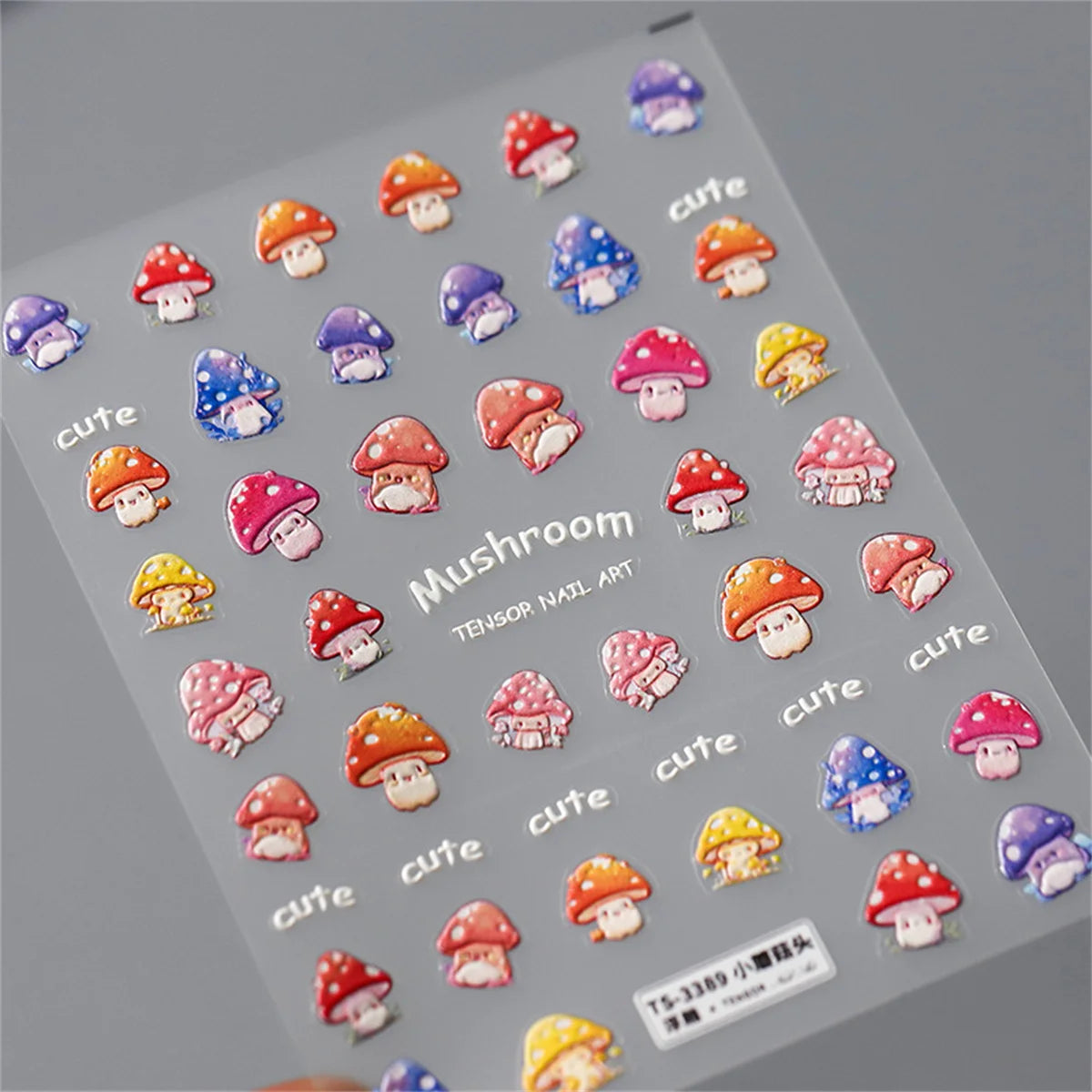 5D Kawaii Mushroom Nail Art Stickers – Embossed Self-Adhesive Nail Art Stickers QXL
