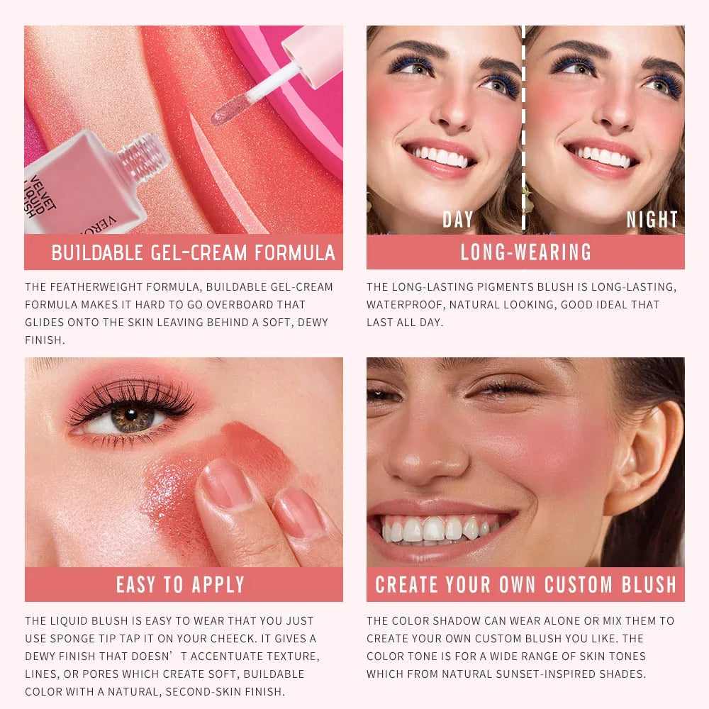 VERONNI Liquid Blush 4 Shades 5ml | Vegan Cheek Tint Dewy Matte Liquid Blush QXL