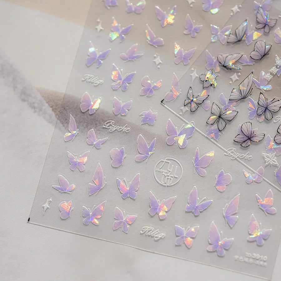 5D Kawaii Butterfly Nail Art Stickers | Glitter Shell Decals Nail Art Stickers QXL
