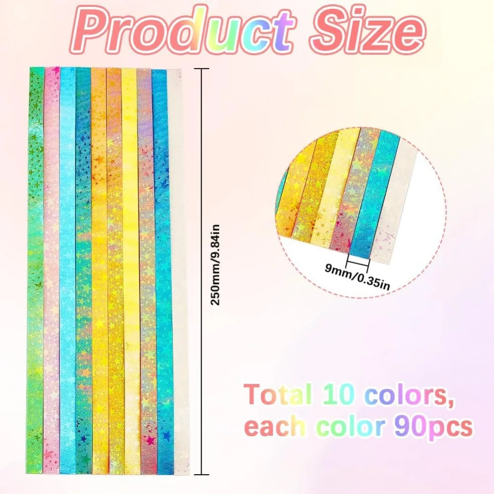 900-Pc Origami Lucky Star Paper Strips | 10 Glitter Colors Origami Craft Kit QXL