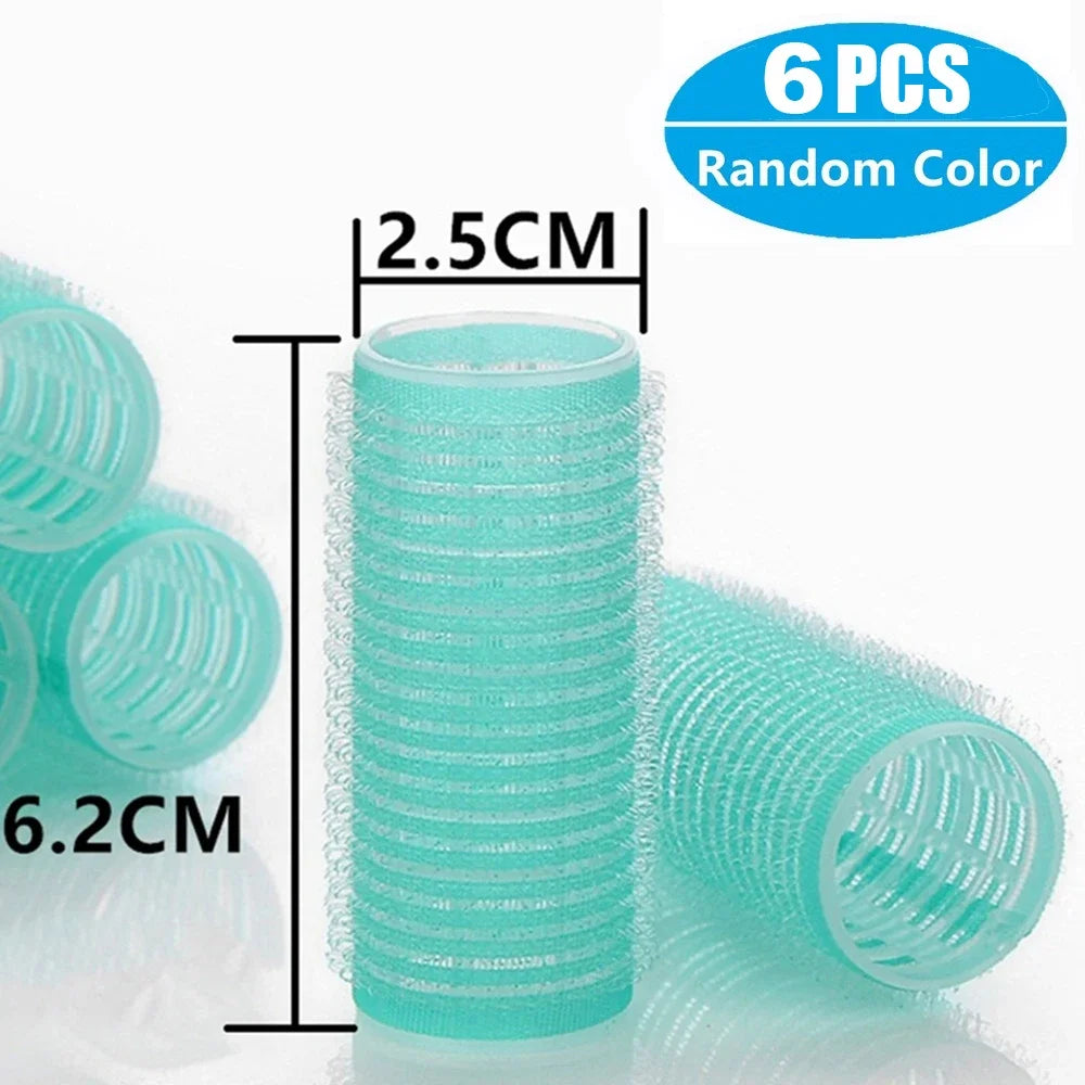 6-Pack Jumbo Self-Grip Heatless Hair Rollers | Hook & Loop Curlers Hair Rollers QXL 2.5cm 6Pcs random
