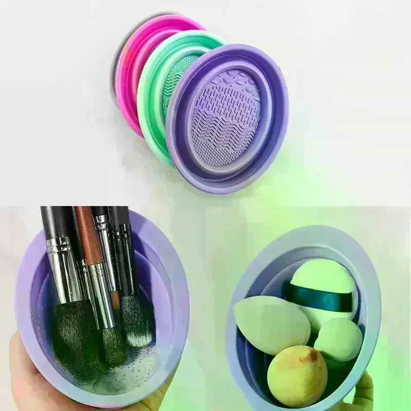 Foldable Silicone Makeup Brush Cleaning Bowl & Scrubber Mat Brush Cleaning Bowl QXL