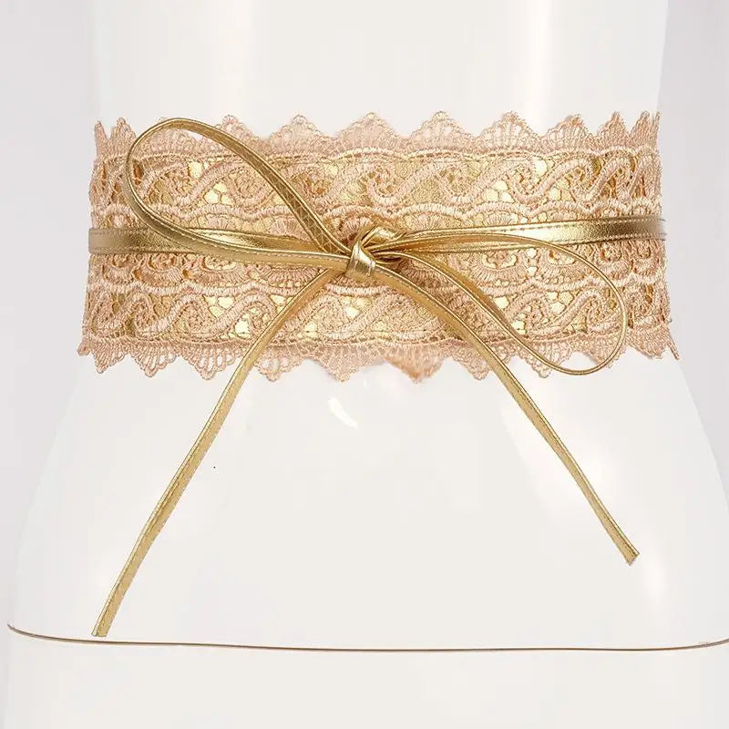 Vintage Boho Lace Bow Wide Waist Belt | Scalloped Sash Wide Waist Belt QXL A8